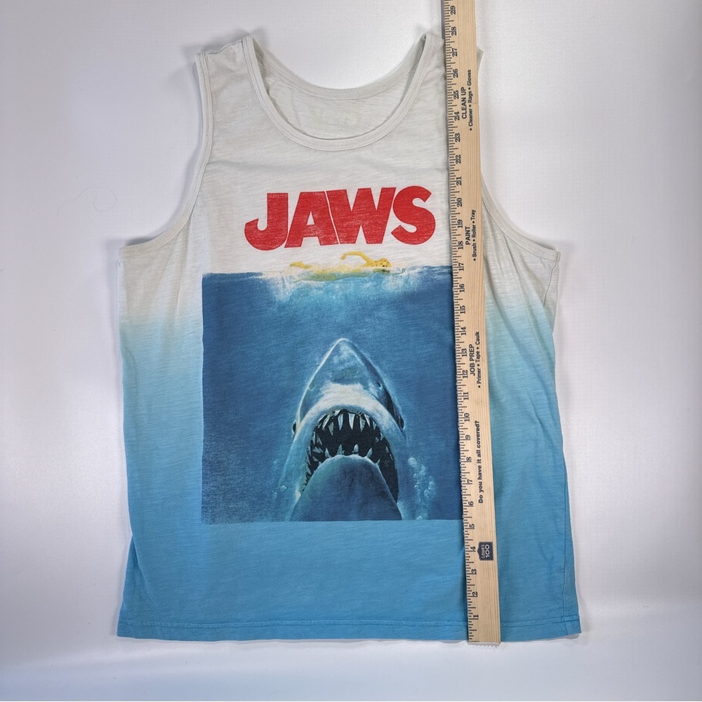 Jaws Unisex Tank Top Movie Poster Shark Graphic Blue White Large - Picture 7 of 7